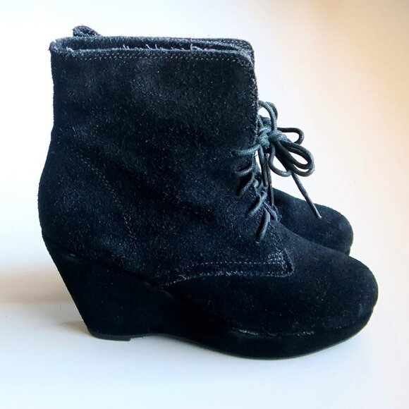 Steve Madden Black Suede Leather Wedge Heel Lace-up Ankle Boots / Booties Size 6 - Picture 15 of 16